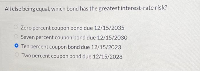  All else being equal, which bond has the greatest interest-rate risk?
