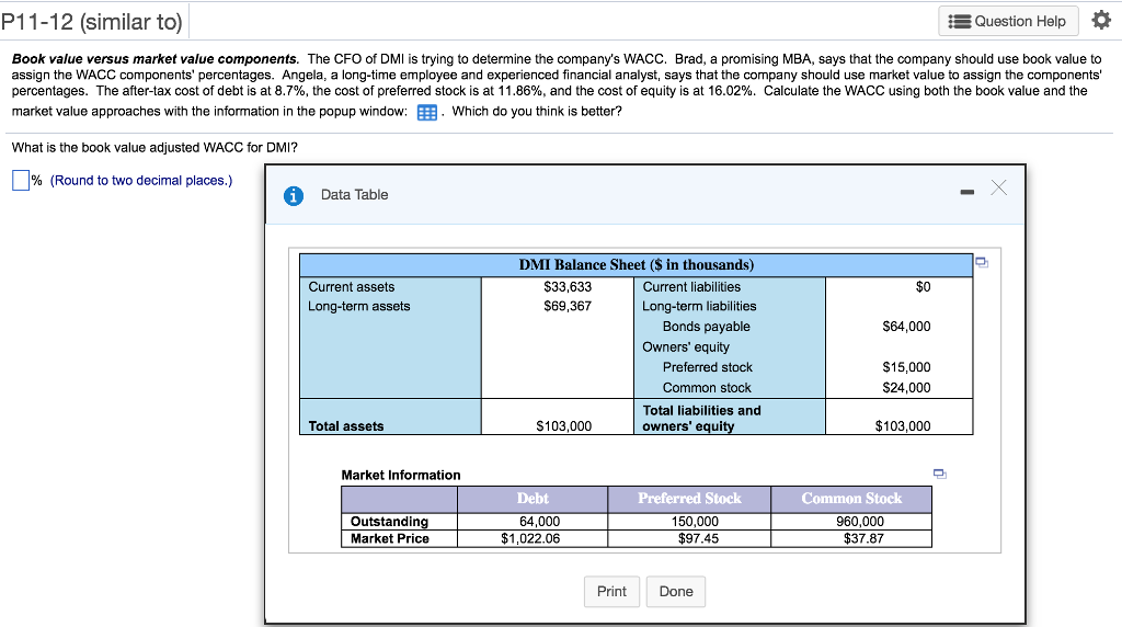 Please Calculate the WACC using BOTH the book value and the market