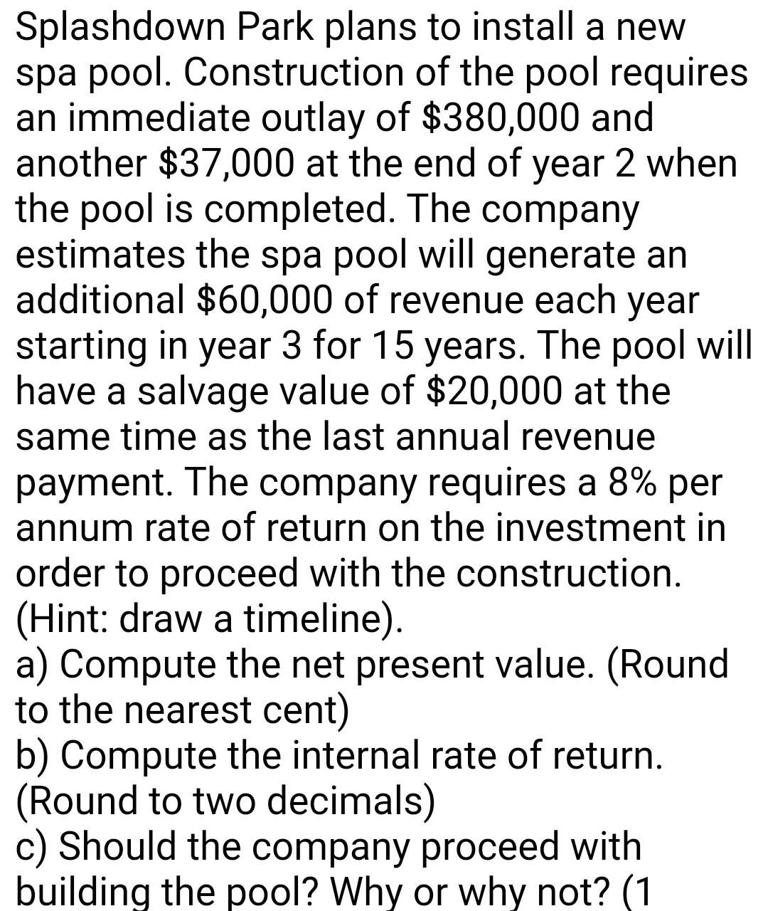  Splashdown Park plans to install a new spa pool. Construction of