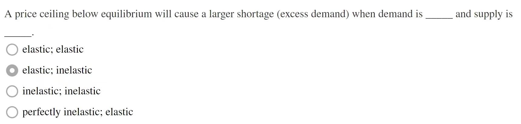  A price ceiling below equilibrium will cause a larger shortage (excess
