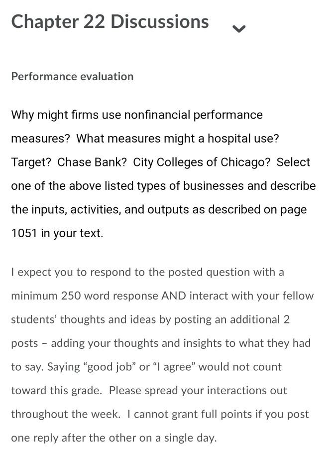  please answer this discussion question performance evaluation in minimum 300 words