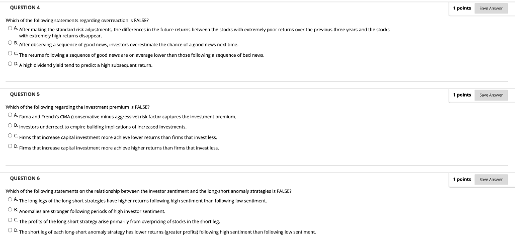 QUESTION 4 1 points Sve Answer Which of the following statements