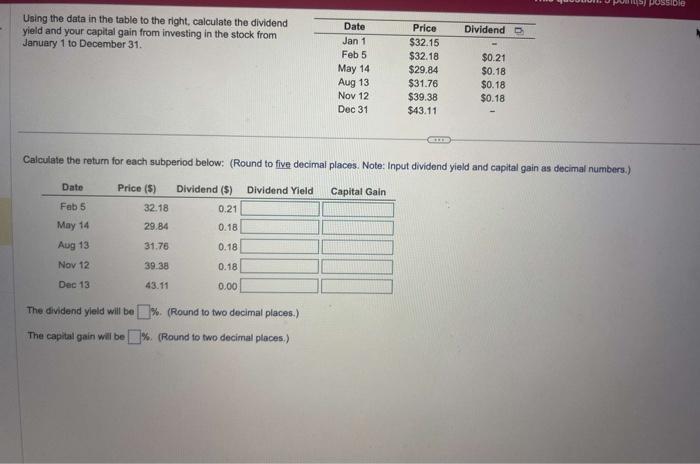 Using the data in the table to the right, calculate the