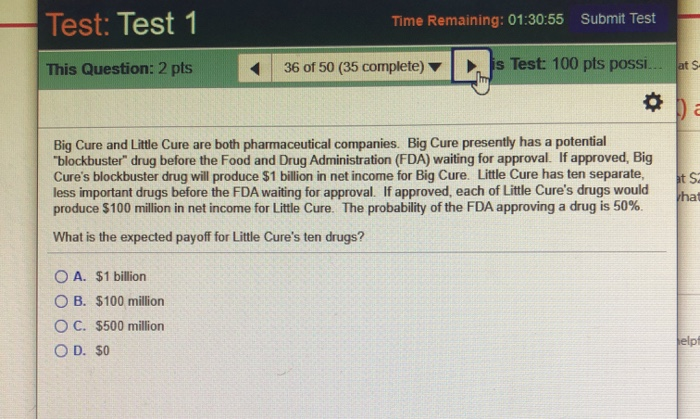  Time Remaining: 01:30:55 Submit Test Test: Test 1 This Question: 2