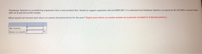  database systems is considering expansion into a new product line. assets