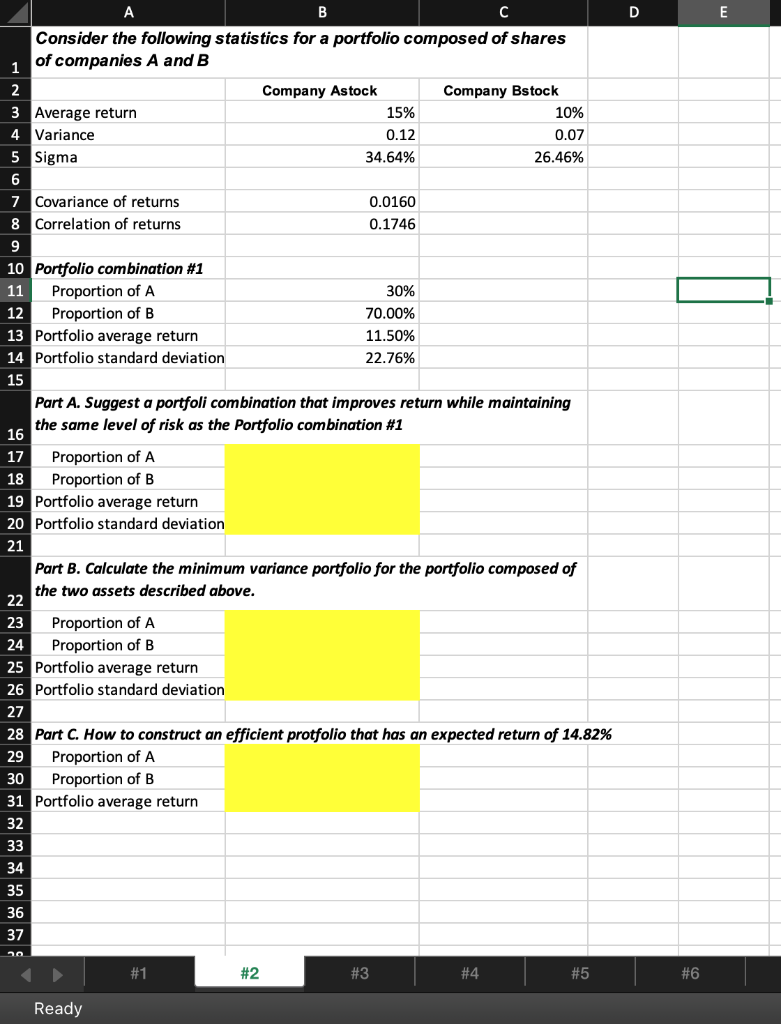 B C Consider the following statistics for a portfolio composed of