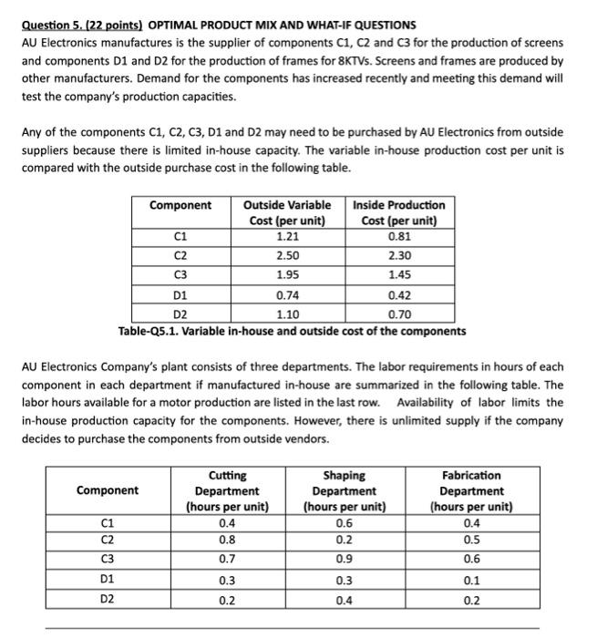  Please answer the part EFGH. thanks! Question 5. (22 points) OPTIMAL