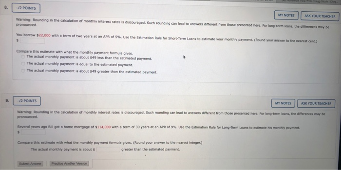please need help on 8 and 9 -/2 POINTS MY NOTES |