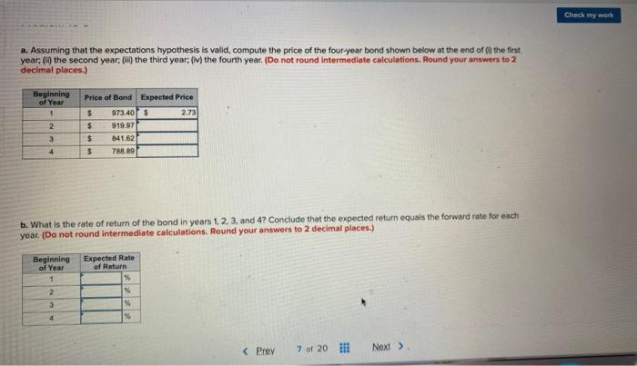  Check my work a. Assuming that the expectations hypothesis is valid,