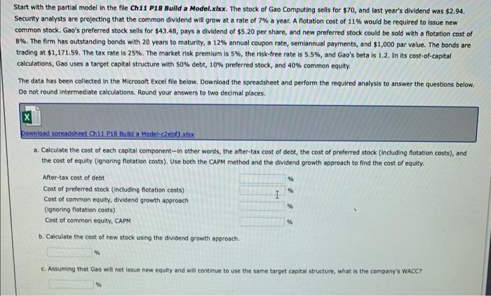  Start with the partial model in the file Ch11 P18 Build
