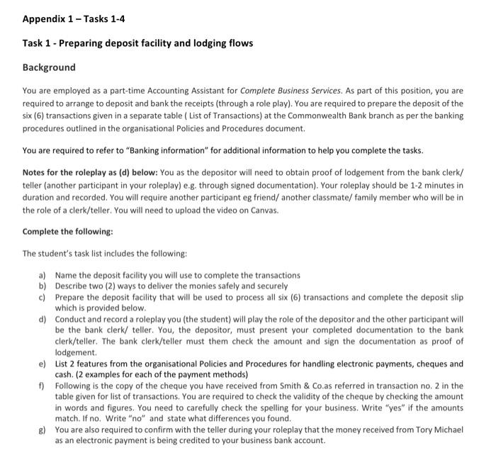  the quation start from here Appendix 1 -Tasks 1-4 Task 1
