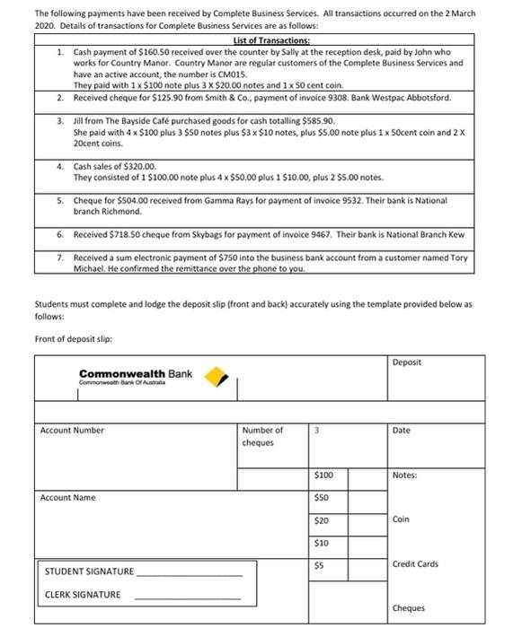 the six (6) transactions given in a separate table ( List of