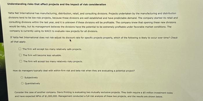  highlight answers please Understanding risks that affect projects and the Impact