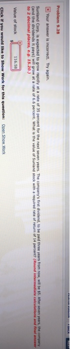  Problem 9.28 Your answer is incorrect. Try again. Sunland Corp. is