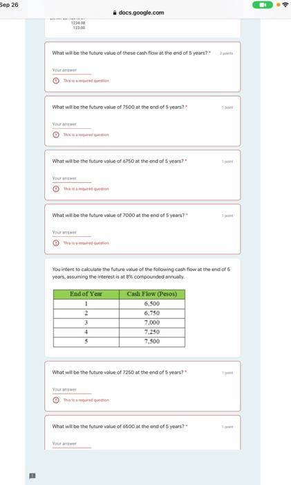 Sep 26 docs.google.com 123400 What will be the future value of