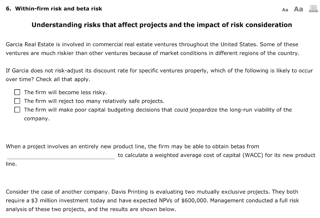 6. Within-firm risk and beta risk Aa Aa Understanding risks that
