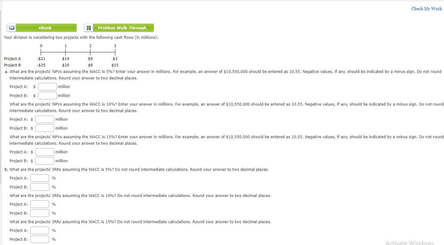 Check My Work eBook Problem Walk-Through Your division is considering two