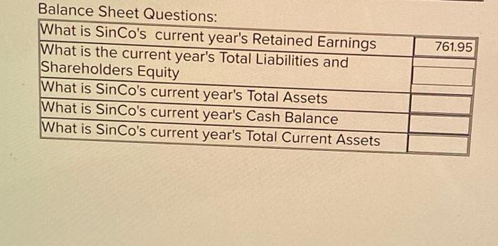 for the Prior Year and Current Year, and then answer the questions