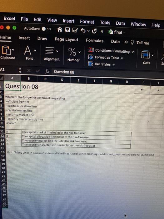  Excel File Edit View Insert Format Tools Data Window AutoSave final