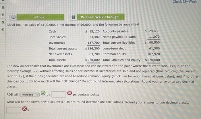  Check My Work B eBook Cash 11 Problem Walk-Through Lloyd Inc.