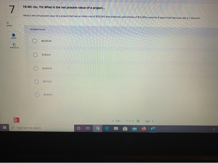  TB MC Qu. 112 What is the net present value of