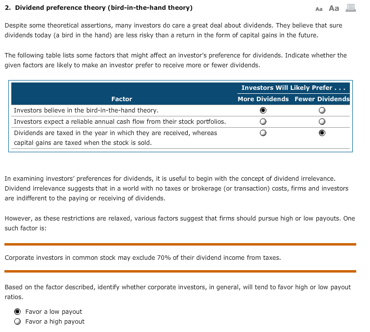 Please answer all the questions! thanks! 2. Dividend preference theory (bird-in-the-hand
