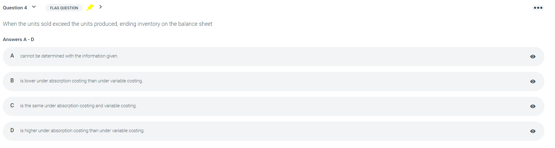  V Question 4 FLAG QUESTION ... When the units sold exceed
