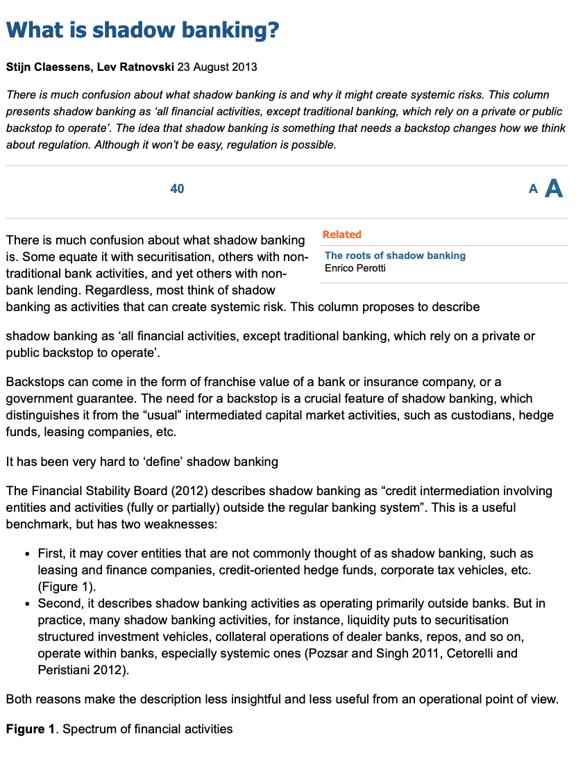 1. Why is shadow banking so popular? 2. How would you define