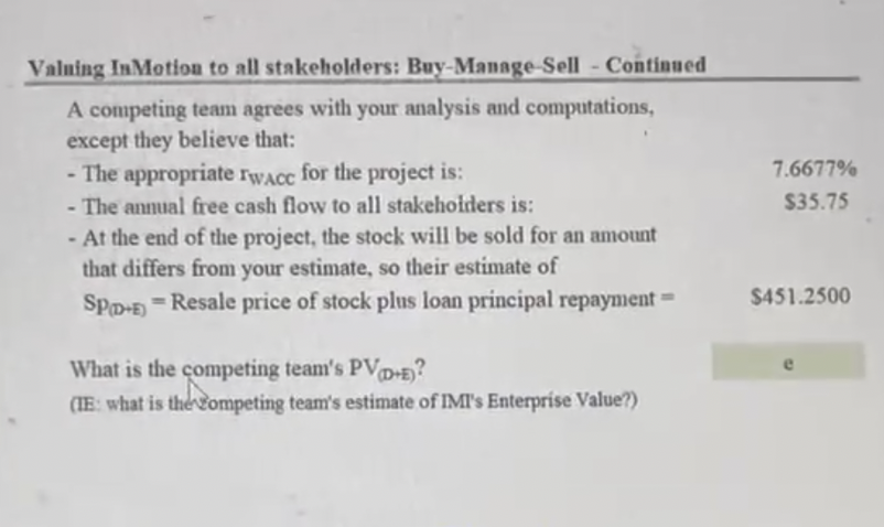  What is quantity e? Valning In Motion to all stakeholders: Buy-Manage-Sell