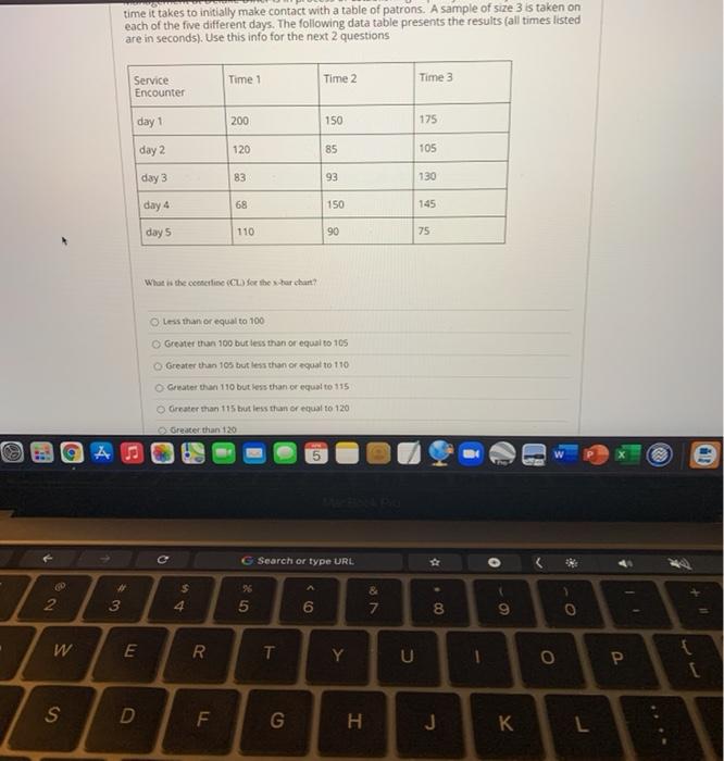  time it takes to initially make contact with a table of