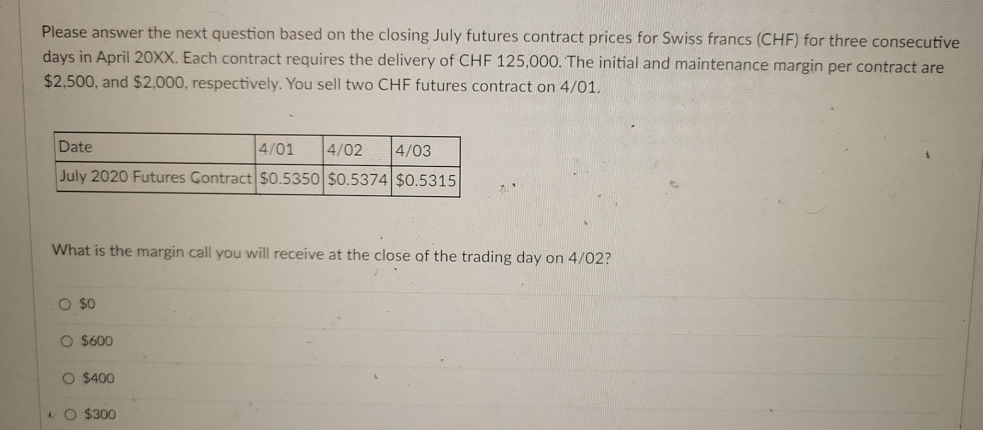 Please answer the next question based on the closing July futures