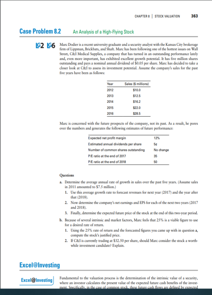 CHAPTER 8 STOCK VALUATION 363 Case Problem 8.2 An Analysis of