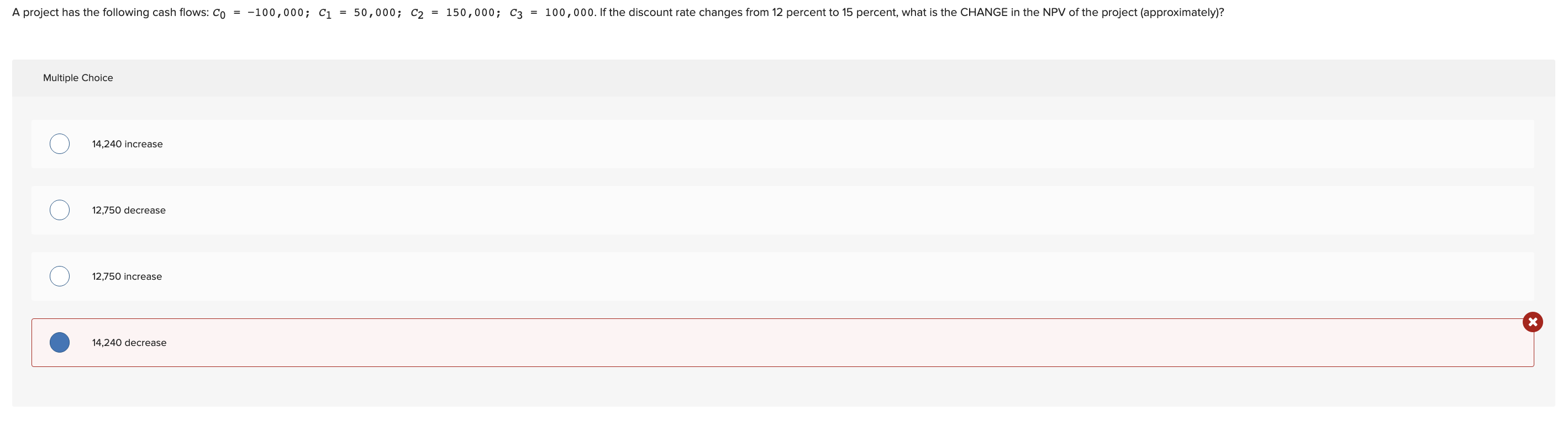  Multiple Choice 14,240 increase 12,750 decrease 12,750 increase 14,240 decrease