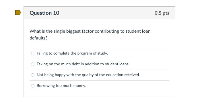  Question 10 0.5 pts What is the single biggest factor contributing