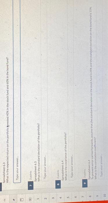 Performance of a portfollo invested in the stock and bond funds Spreadsheet