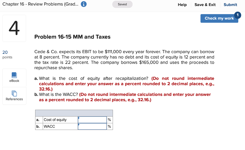  Chapter 16 - Review Problems (Grad... i Saved Help Save &