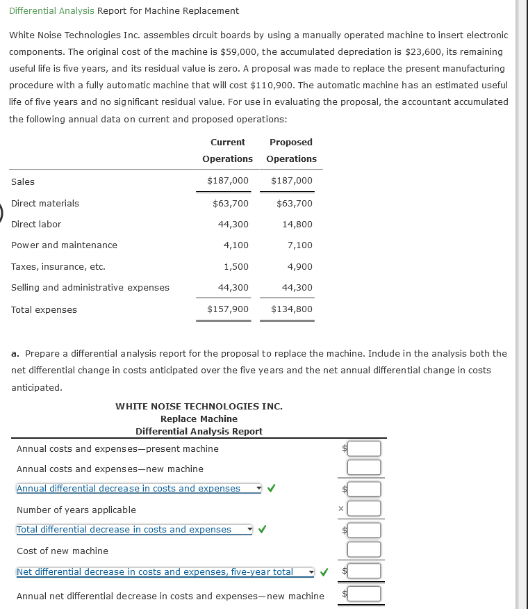  Differential Analysis Report for Machine Replacement White Noise Technologies Inc. assembles