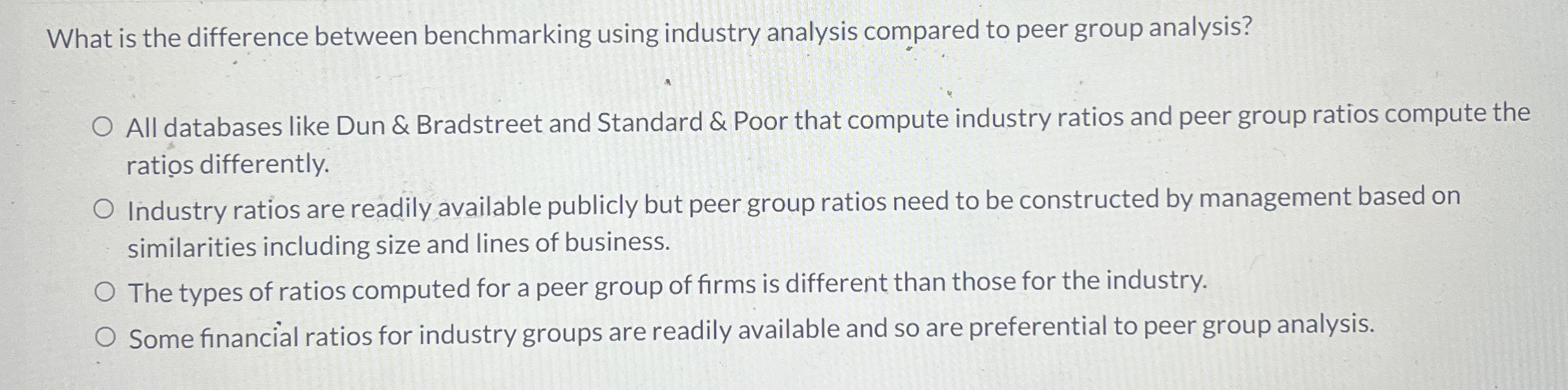  What is the difference between benchmarking using industry analysis compared to