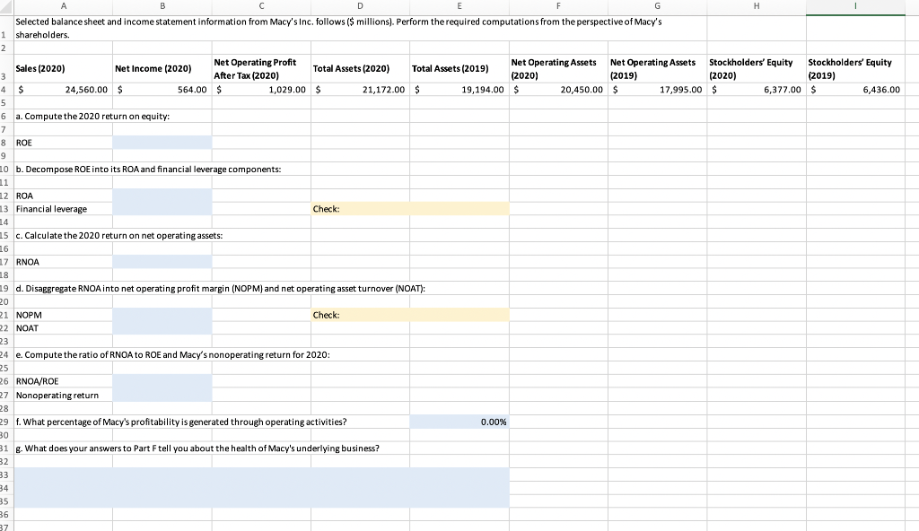 balance sheet and income statement information from Macy's Inc. follows ($ millions).