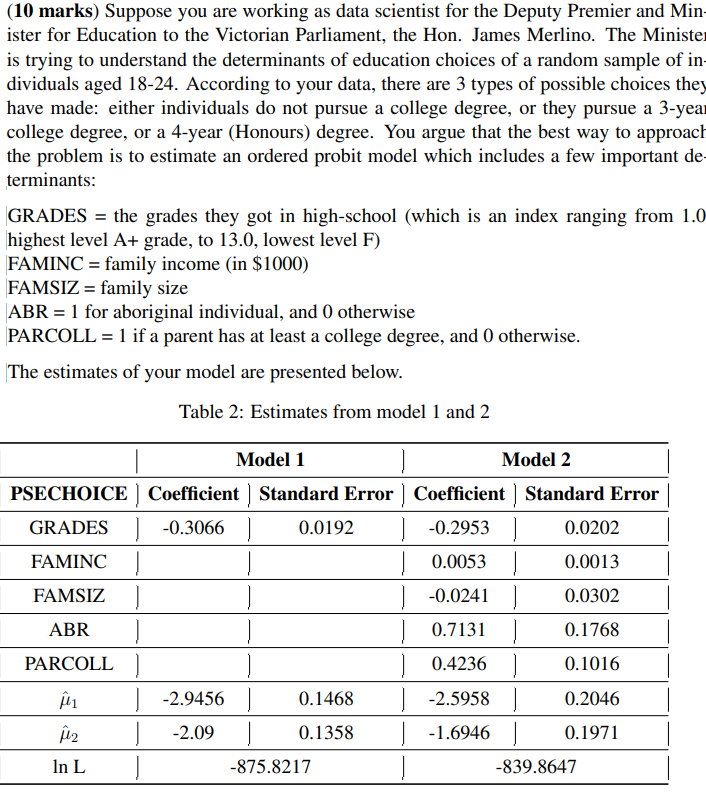  (10 marks) Suppose you are working as data scientist for the
