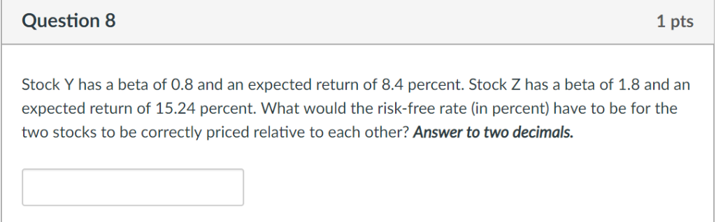 Need help on this please. Question 8 1 pts Stock Y has