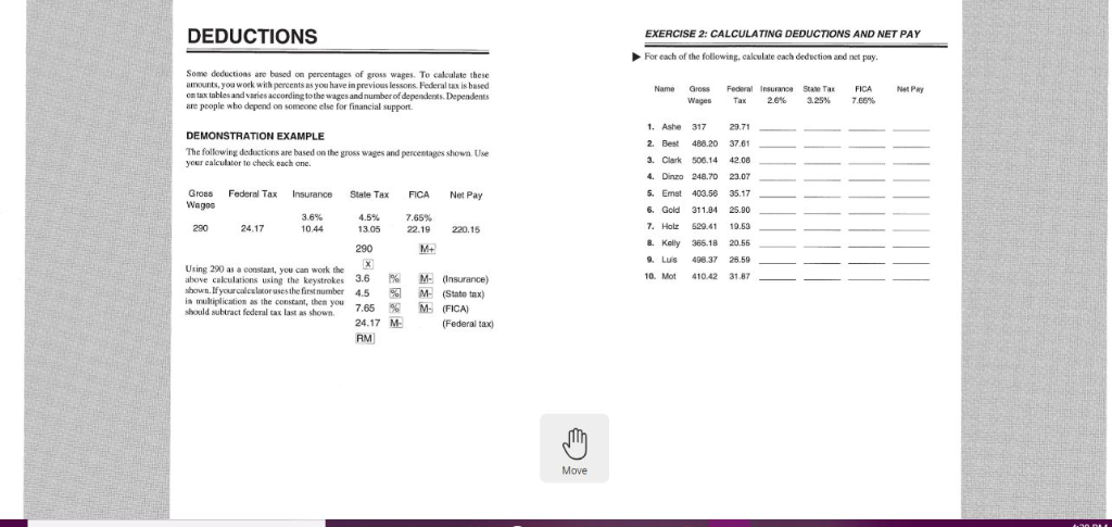 Can i Get help with Exercise 2 DEDUCTIONS EXERCISE 2: CALCULATING DEDUCTIONS