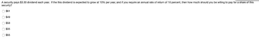 A security pays $3.30 dividend each year lf the this dividend