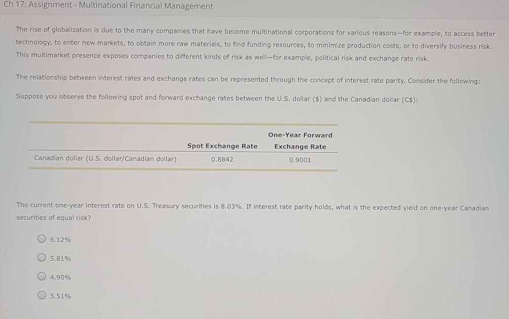  ch. 17 q 4 Ch 17: Assignment - Multinational Financial Management
