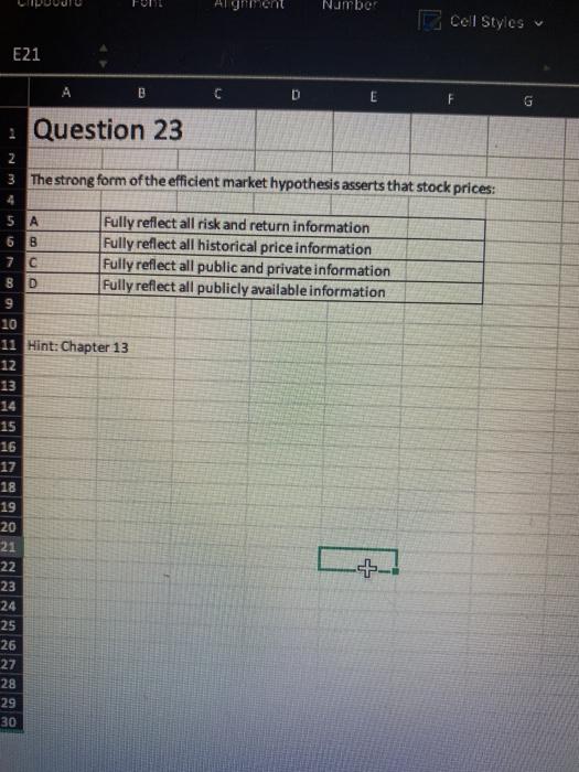  NUTDO Cell Styles E21 A B D E F Question 23