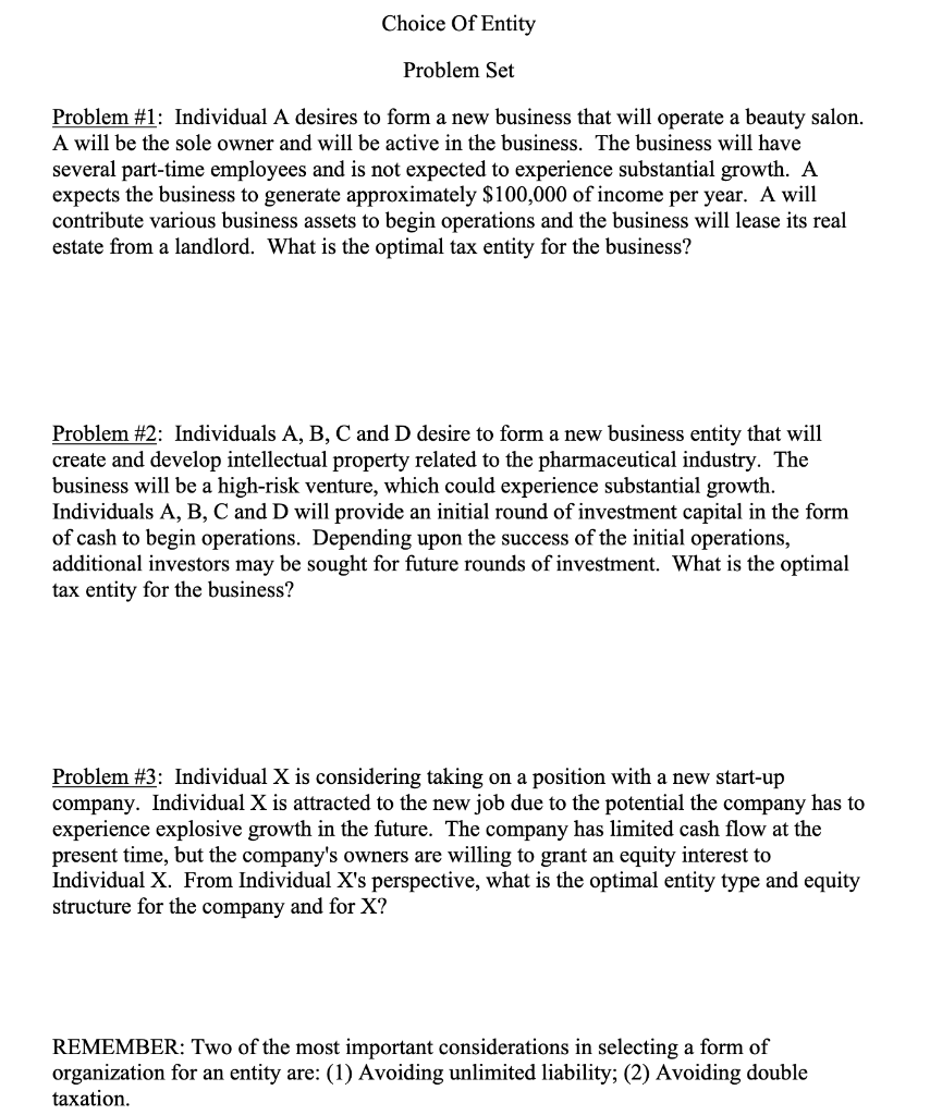 Provide written paragraphs with answers to all three problem set questions. Choice