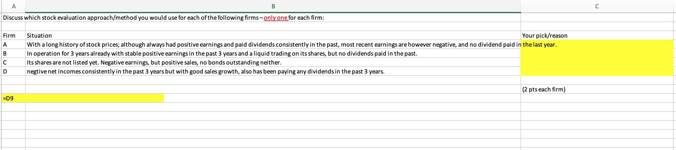 B A Discuss which stock evaluation approach/method you would use for