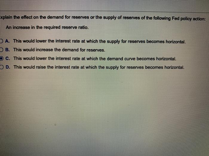  Explain the effect on the demand for reserves or the supply