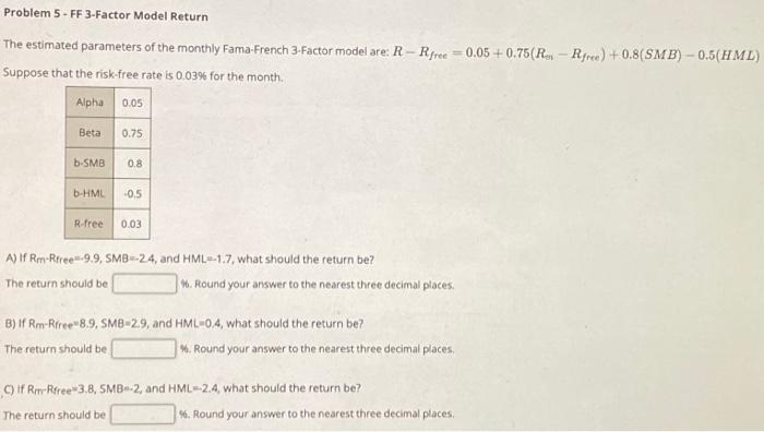  Problem 5- FF 3-Factor Model Return The estimated parameters of the
