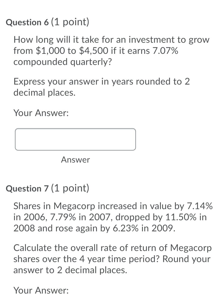  please answer the following questions thanks Question 6 (1 point) How